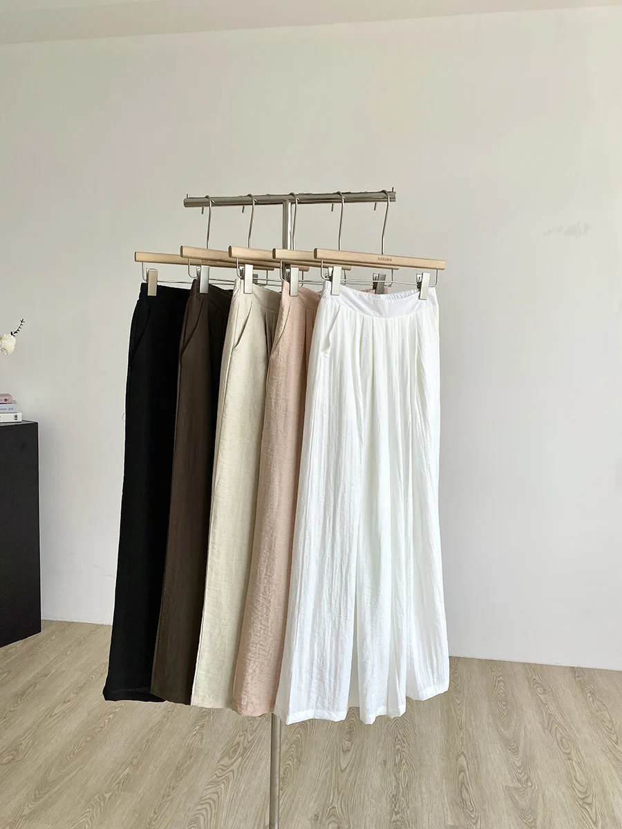 

Весна 2025: Новые винтажные розовые брюки с высокой талией, свободного кроя, с эффектом драпировки, стройнящие, повседневные, широкие, женские, длинные брюки с высокой талией