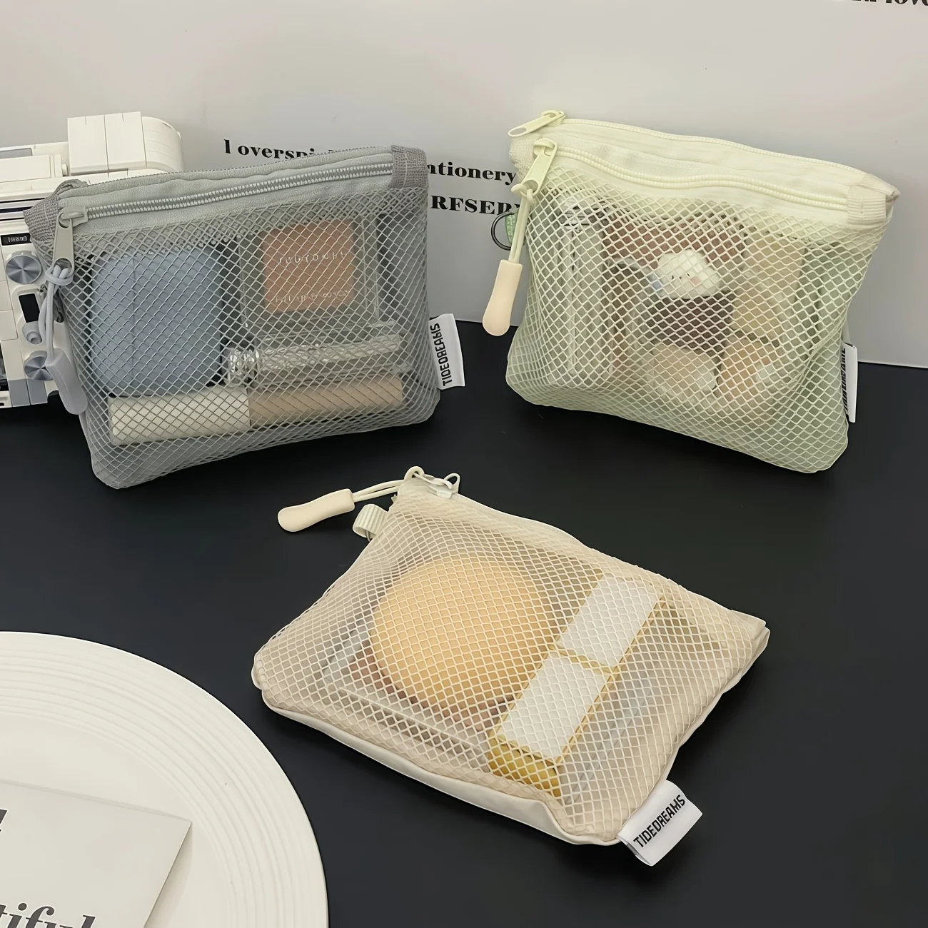 Mesh Zipper Pouch Portable Mini Storage Bag Makeup Cosmetics Toiletries Compact Travel Organizer Lipstick Makeup Bag
