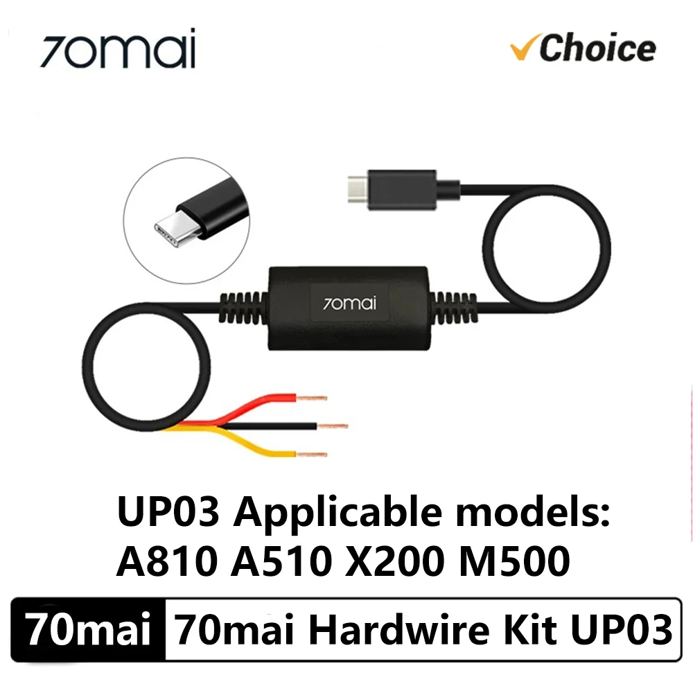

New 70mai Hardwire Kit UP03 24H Parking Surveillance Cable ONLY for Dash Cam M500/Omni X200/A810/A510 Type-C Cable Monitor Cable