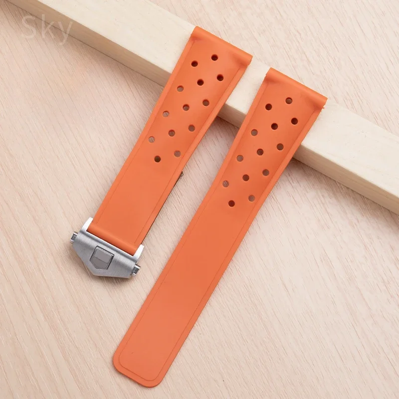 For TAG Heuer F1 Racing 22mm Replace Fold Buckle Anti-Allergy Black Red Calila Racing Rubber Double Press Buckle Watchband