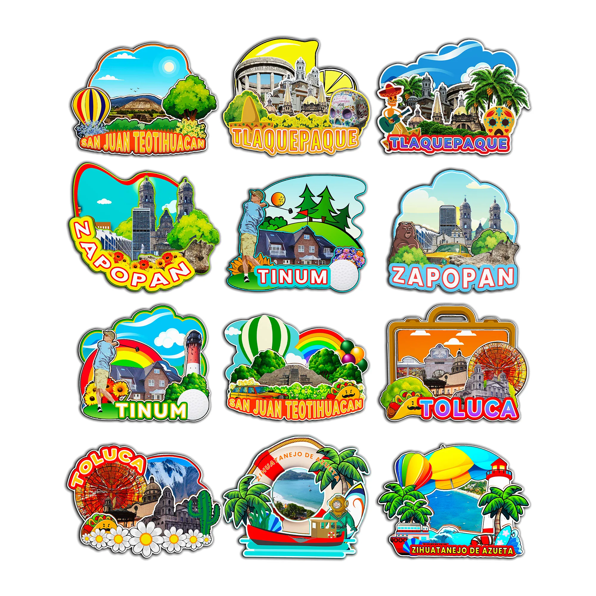 Imanes decorativos para Zapopan Toluca San Juan Teotihuacan Zihuatanejo Tinum Ciudad de México Punto de referencia Recuerdos de viaje