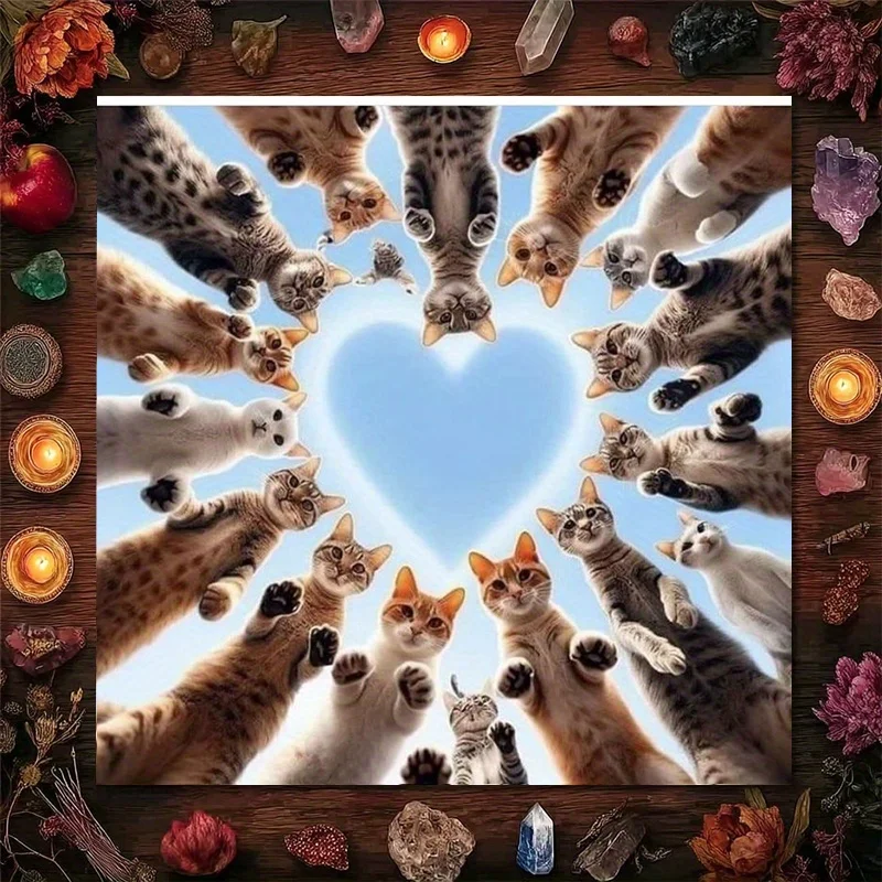 Cute Kitten Heart Shaped Photo Backdrop Tablecloth for Photography Props Pet Lovers Gift Decoration 50X50cm 90x90cm