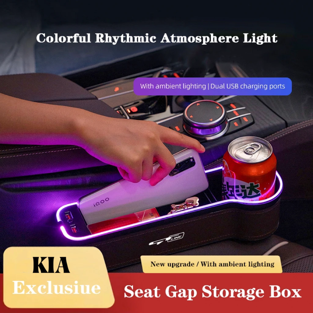 Car Seat Gap Filler Cup Holder 7 Colours Changing LED For KIA Sportage Rio Ceed Picanto K5 K9 Cadenza Sedona Sorent