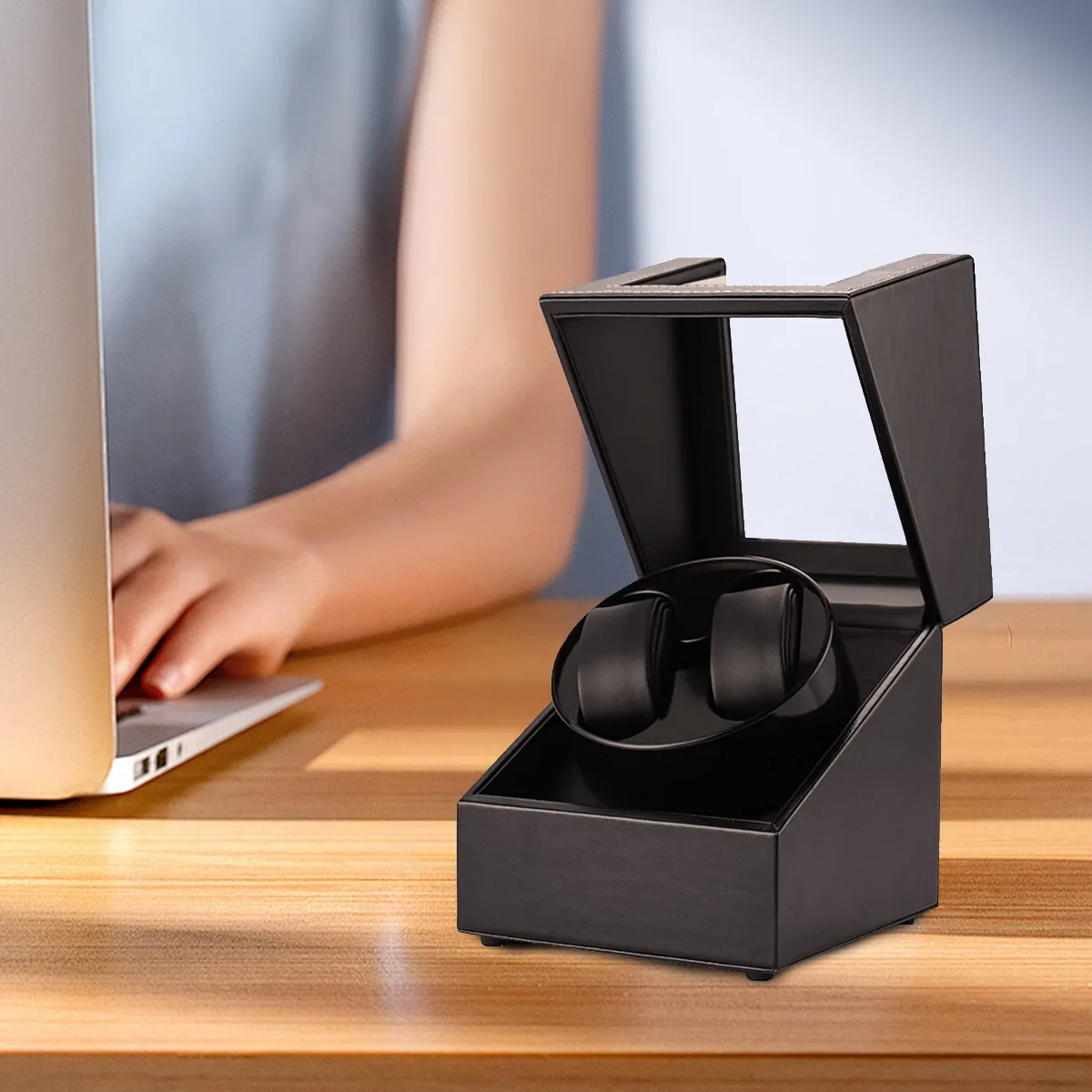 자동 시계용 더블 시계 와인더, 자동 시계 와인더, 가죽 상자, 조용한 모터, 2 슬롯