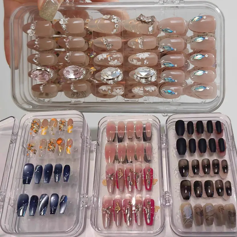 

Портативный складной прозрачный пылезащитный органайзер для накладных ногтей с тремя секциями