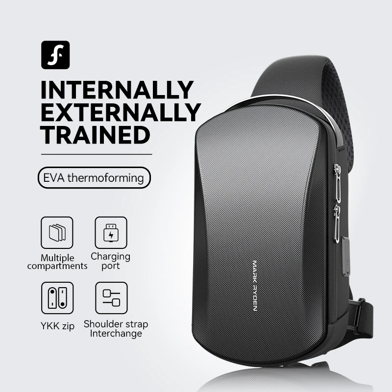 

Сумка-слинг MARK RYDEN EVA с жестким корпусом для мужчин, с USB-зарядкой, защитой от кражи, нагрудная сумка через плечо