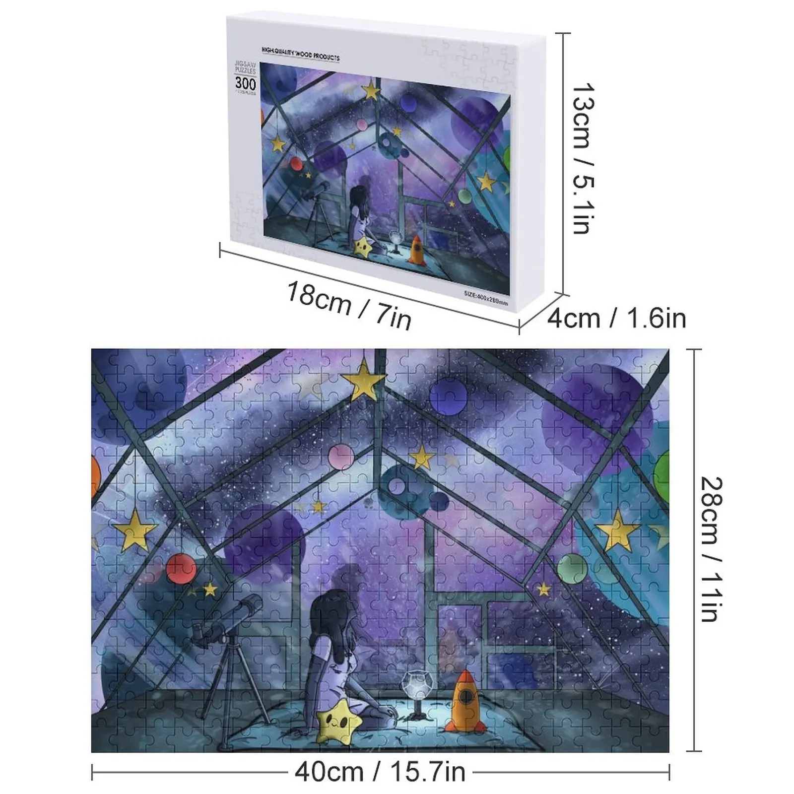 Stargazing the Night Light Cosmos بازل قطع الحيوانات الخشبية اسم خشبي مخصص شخصية خشبية بانوراما للكبار لغز