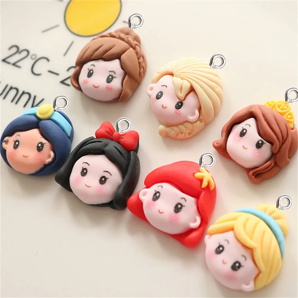 10Pcs Cartoon Princess Girl Resin Charms Trendy Jewelry Making Cute Pendants DIY Necklace Earring Keychain Ornaments Accessories