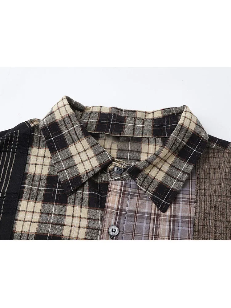 

Vintage Patchwork Plaid Shirts Women Autumn Long Sleeve Oversize Button Up Shirt Korean Fashion Casual Fall Outwear Tops 2022