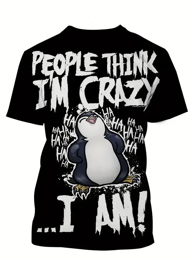 2024 summer the latest explosive cartoon English penguin personality pattern men's and women's casual T-shirt