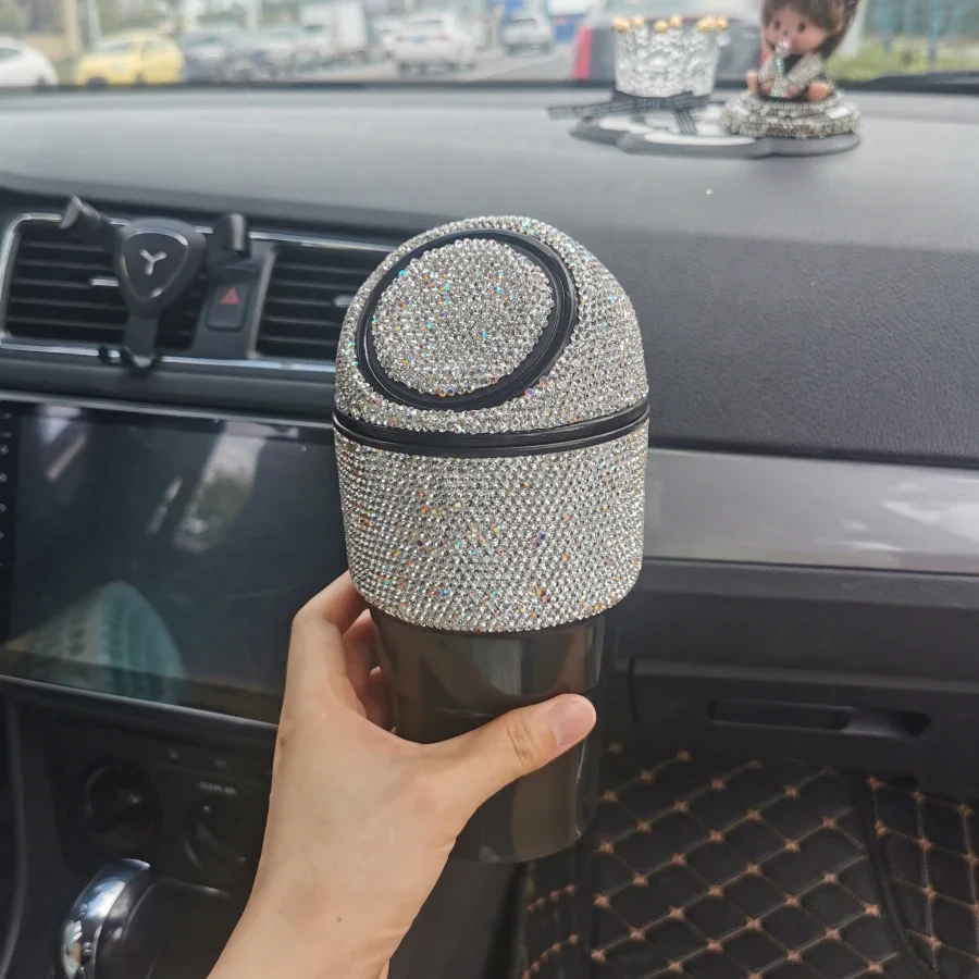 car gundries bucket storage bucket car mini trash can set diamond gundries box car water cup holder storage box