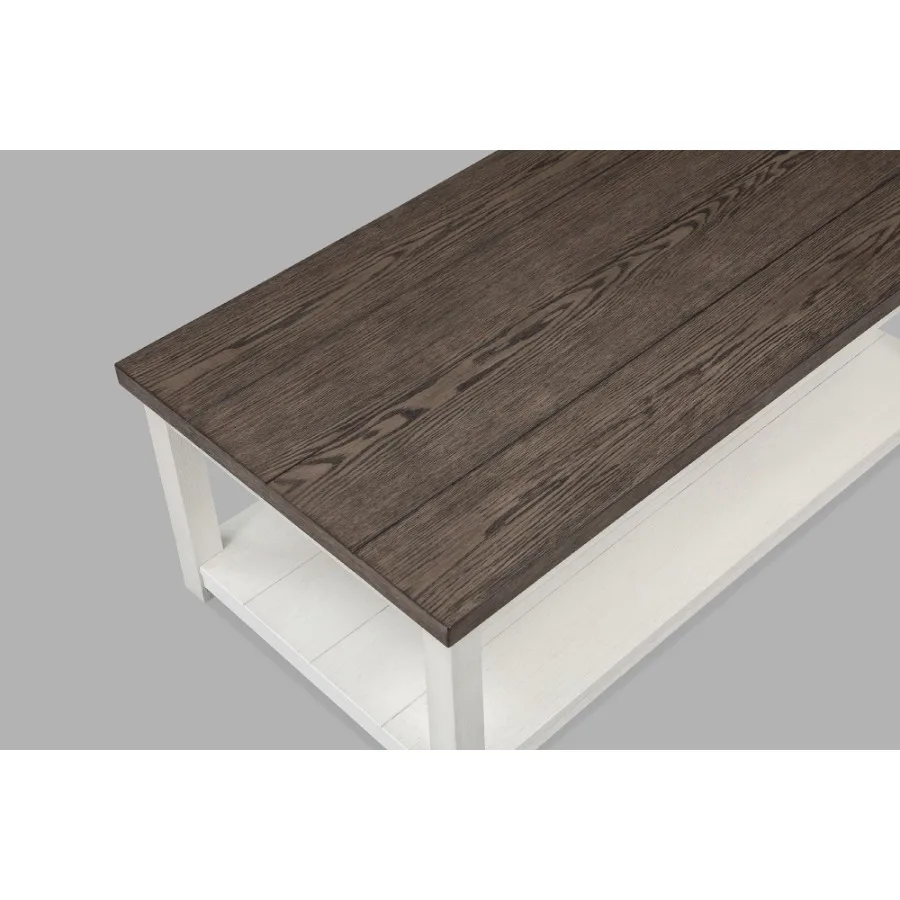 قطعة واحدة من طاولة القهوة البنية على طراز المزرعة مع قاعدة بيضاء، سطح طاولة مستطيل يأتي مع عجلات أثاث غرفة المعيشة الخشبية #3