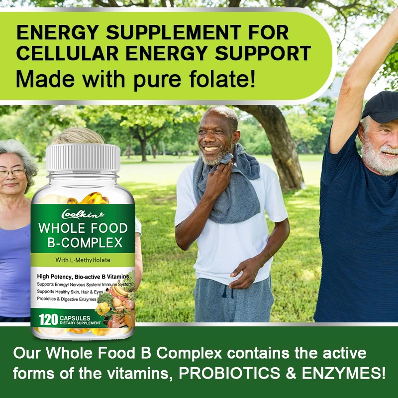 Whole Food B-Complex Capsules - Energy, Nervous System Health, Stress Relief, Immune Support