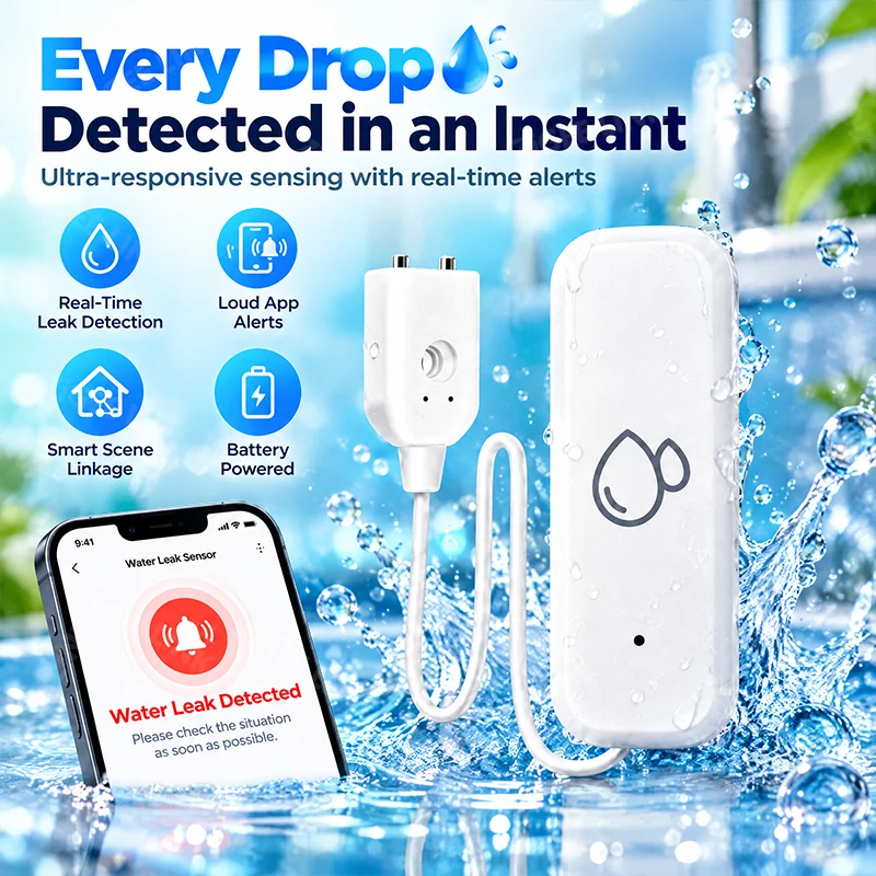 Zigbee3.0 Smart Water Leak Sensor Water Leakage Alarm App Notification Voice Control Via Alexa Google Home For Kitchen Bathroom