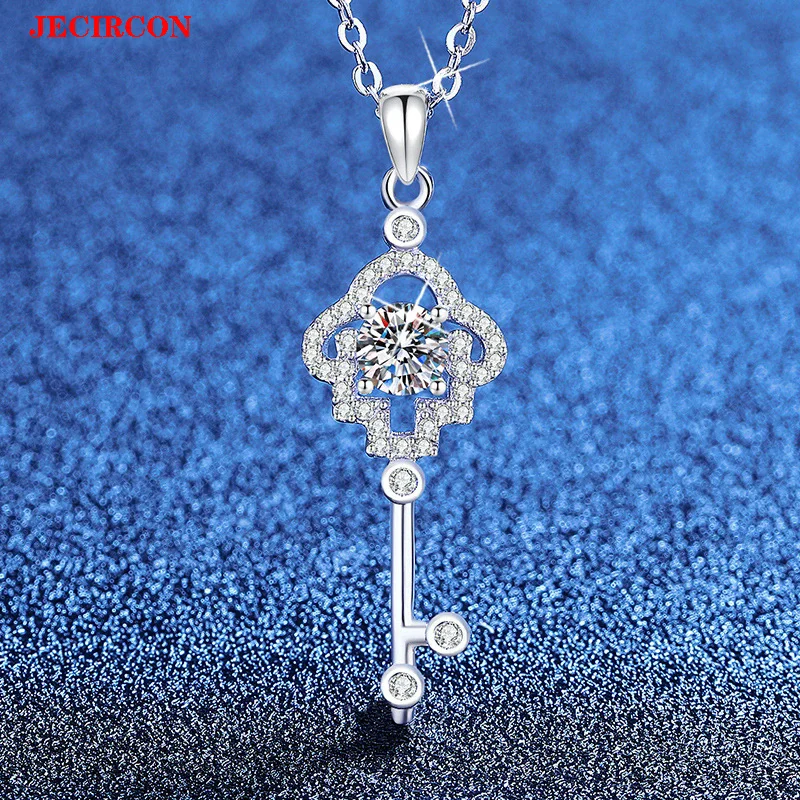 

JECIRCON S925 Женское ожерелье из стерлингового серебра - 0,5 карата Муассанит Роскошный кулон-ключ Колье Модные универсальные ювелирные изделия в подарок