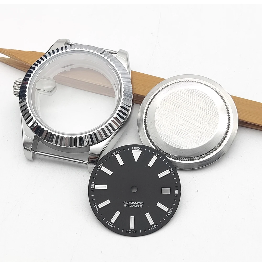 Cassa per orologio con apertura da 41 mm + set di custodie per orologi in acciaio inossidabile con cinturino per movimento NH35/NH36 per quadrante da 31 mm