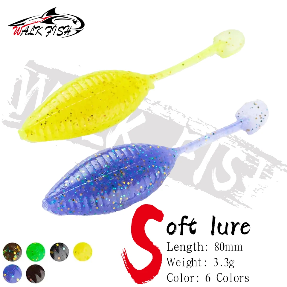 WALK FISH 6PCS 80mm 3,3g Schwimmende Weiche Köder Schwimmende Wasser Insekten Blutegel Faden Weiche Maden TPR Minnow Swimbait Jigging Köder
