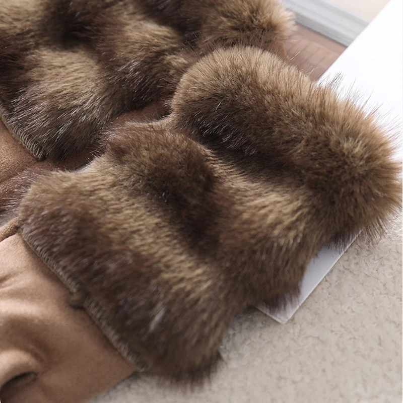 Women Winter Suede Thicken Keep Warm Touch Screen Gloves Plush Soft Fashion Elegant Not Bloated Light Gradient Color Drive