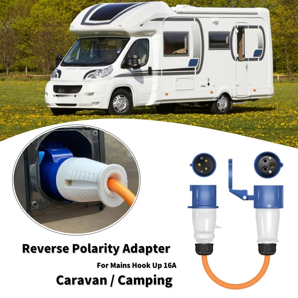 RV Reverse Polarity Adapter Power Cable Connector Plug For Mains Hook Up 16A Caravan Camping Motorhome Boat Accessories