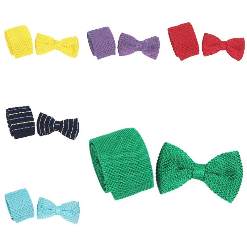 NeckTie 2Pcs Set Tie Bowtie Bow tie Butterfly Mens Knit Knitted school Gift Wedding Original MJ630