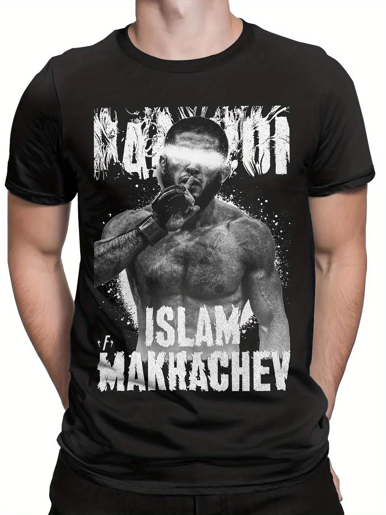 

Летняя мужская футболка «Бестселлер», «Исламская футболка Махачев ММА» — подпись и номер. 23, футболка российского истребителя с принтом