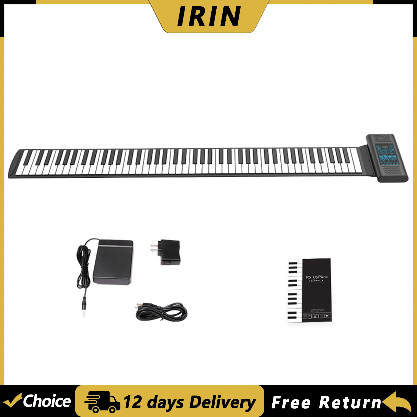 

IRIN 88 Keys Electronic Piano Digital Roll Up Piano 128 Tones 128 Rhythms 14 Demo Songs Foldable Silicone Keyboard Instrument