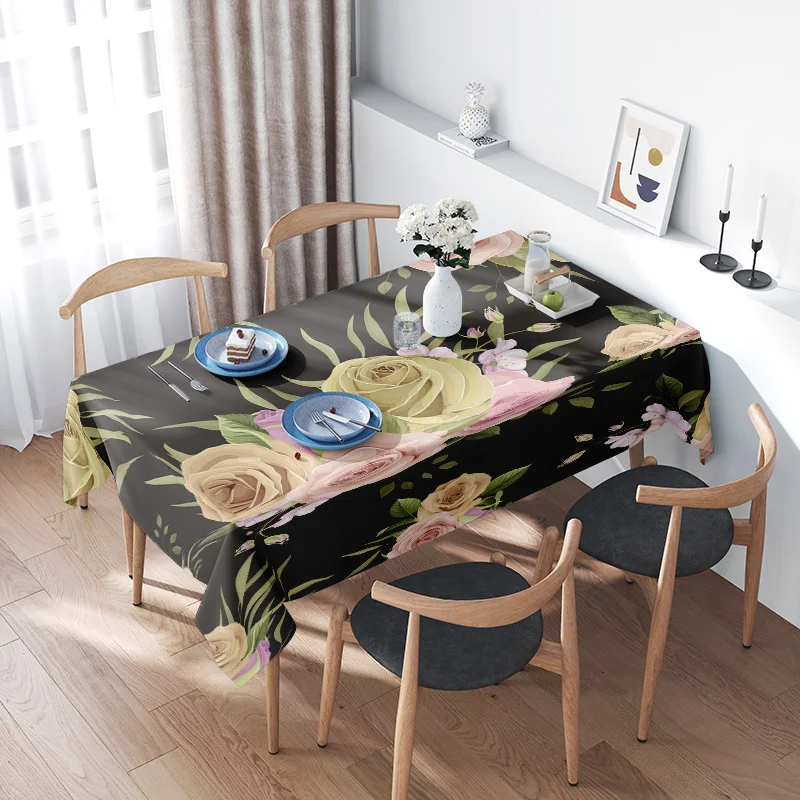 

Modern Floral TableclothElegant Yellow Pink Rose Print for Home Decor Anti-Static, Non-Slip, Machine Washable 60x120cm/Table Cov