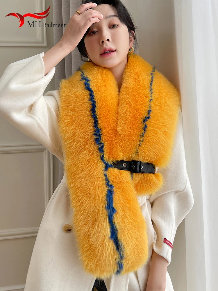 

Women Neck Warm Furry Fox Fur Collar Down Jackets Winter Real Fox Fur Scarf Genuine Leather Fluffy Scarves Hood Shawls