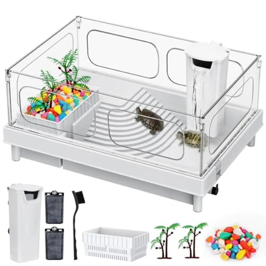 

Turtle Tank Kit - Starter Aquarium with Filter, Brush, Easy to Install and Clean, for Turtles, Crabs, Small Reptiles