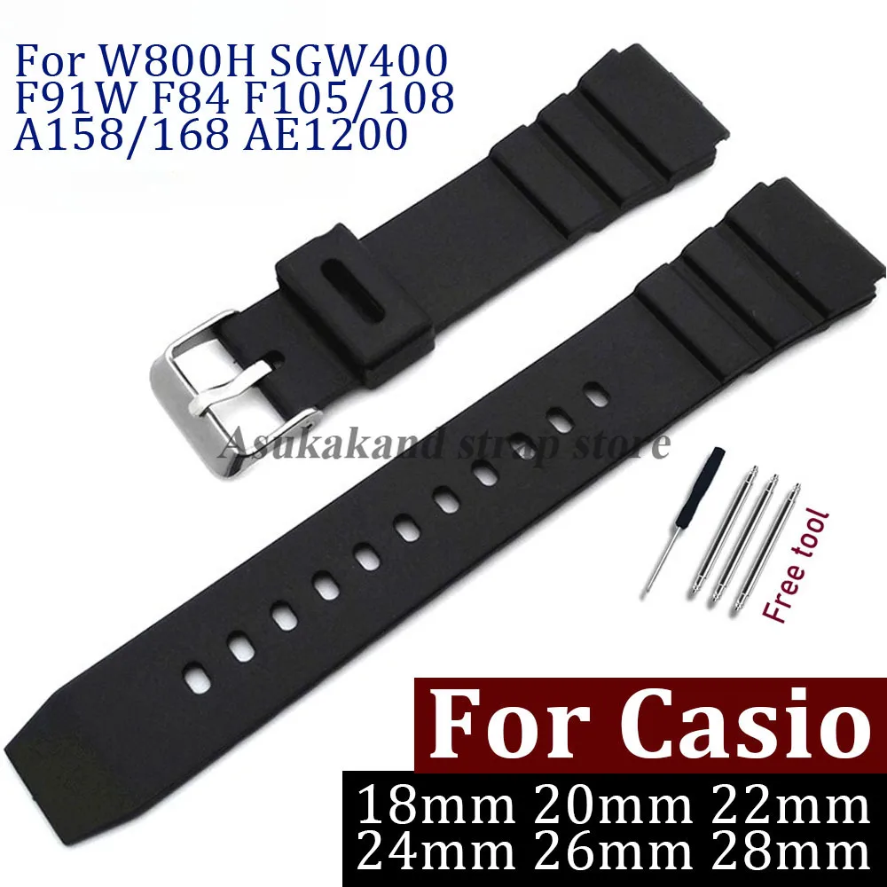 Cinturino in silicone 18mm 20mm 22mm 24mm 26mm 28mm per Casio PU cinturino in resina studenti cinturino elettronico impermeabile universale