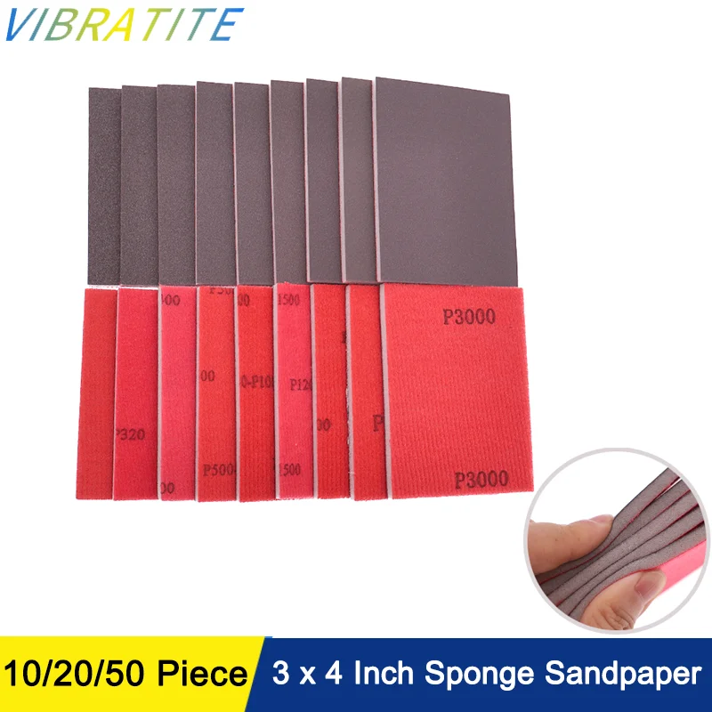 3 x 4 Inch Sponge Sandpaper 10/20/50 Pcs 75X100mm Assorted 120-3000 Grits Hook and Loop for Polishing Model Drywall Metal Wood
