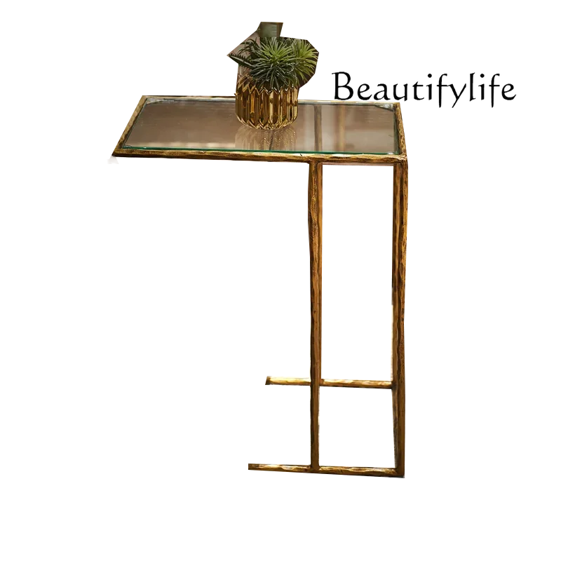 

Italian light luxury wrought iron side table modern simple side table Nordic glass small coffee table medium and ancient ligh