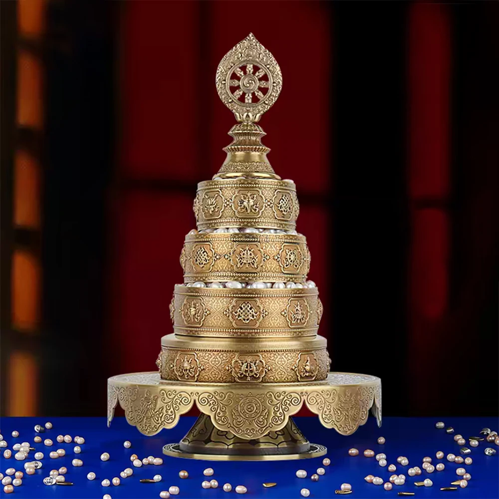 Nepali Copper Mandala Set, Embossed Eight Auspicious Symbols Mandar Plate, Mandala Offering Tray Kit, Home Altar Worship Decor