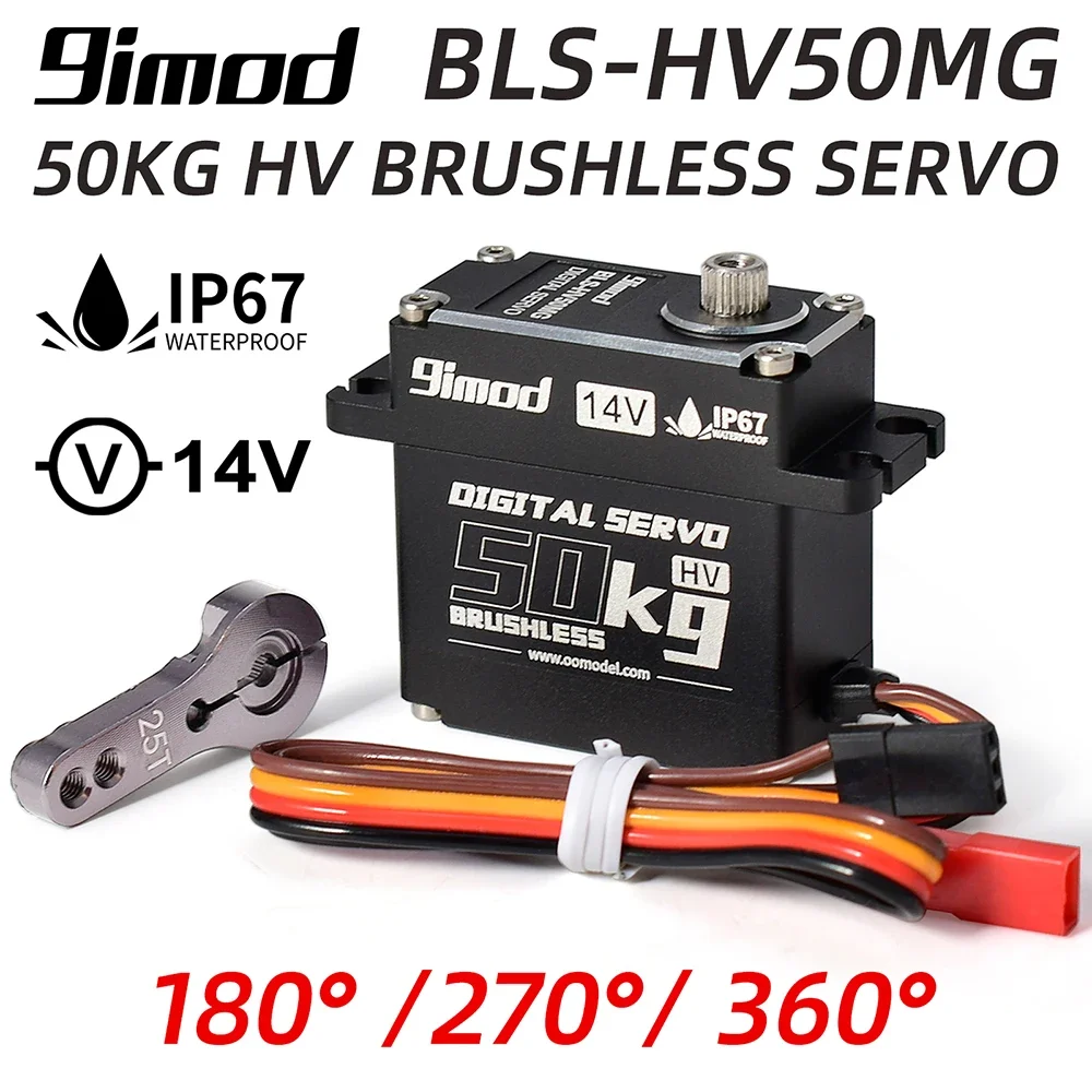 

9imod 50 кг Бесщеточный сервопривод 180/270/360 ° Алюминиевый цифровой 14 В HV IP67 водонепроницаемый сервопривод для 1/8 1/10 1/12 RC гусеничный автомобиль лодка робот