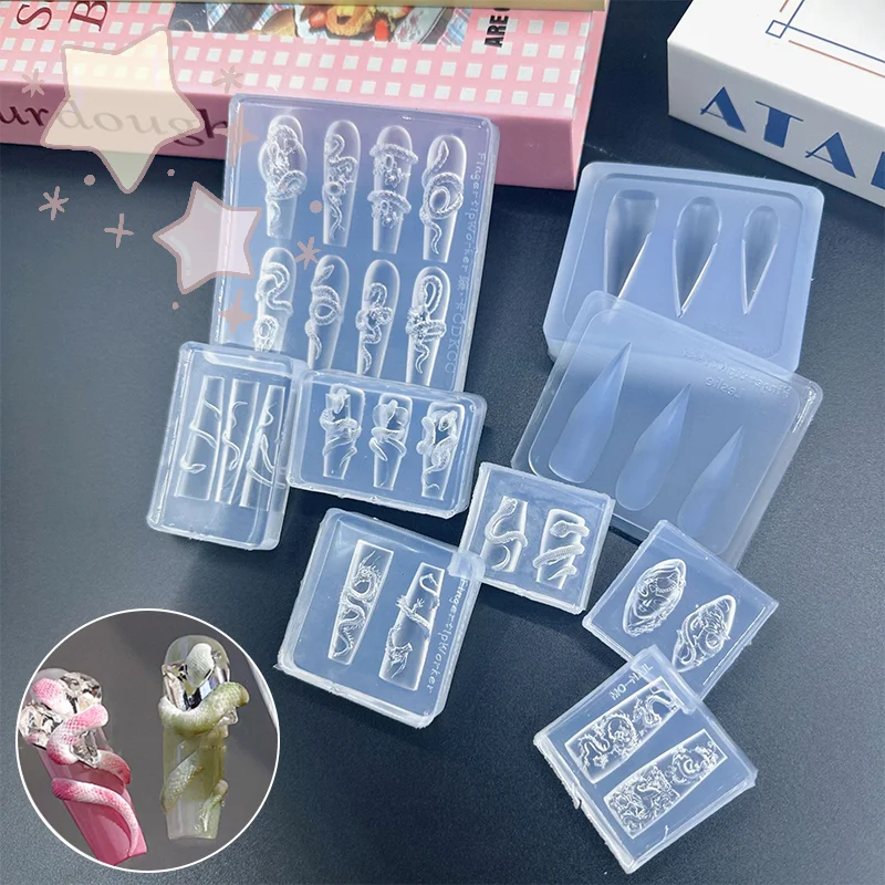 Cartoon Mini Schlange Silikon Nagel Form Stanzen Vorlage Für Stereoskopischen Nagel Dekorationen DIY Maniküre Design Werkzeuge