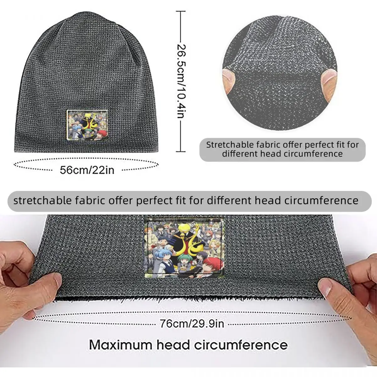 Assassination Classroom Octopus Koro Sensei Waffle Knit Fleece Lined Beanie with PU Leather Patch Unisex Warm Winter Soft Cap
