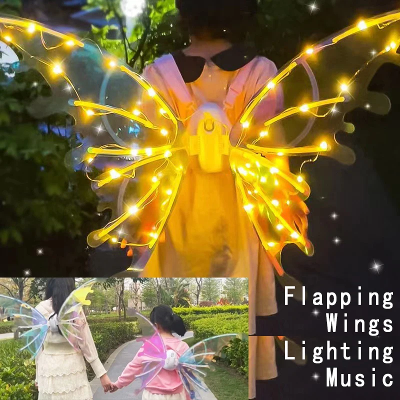 Electric Flapping Elf Butterfly Wings Princess Music Lighting Boys Demon Angel Bionic Wing Kids Luminous Toys for Girls Children