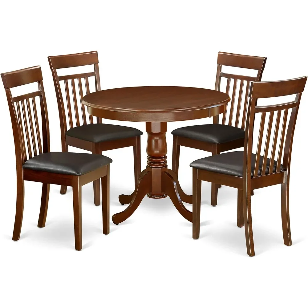 Dining Room Sets, 5 Piece Set for 4 Includes A Round Kitchen Table Pedestal and 4 Faux Leather Dining Room Chairs, 36x36 Inch