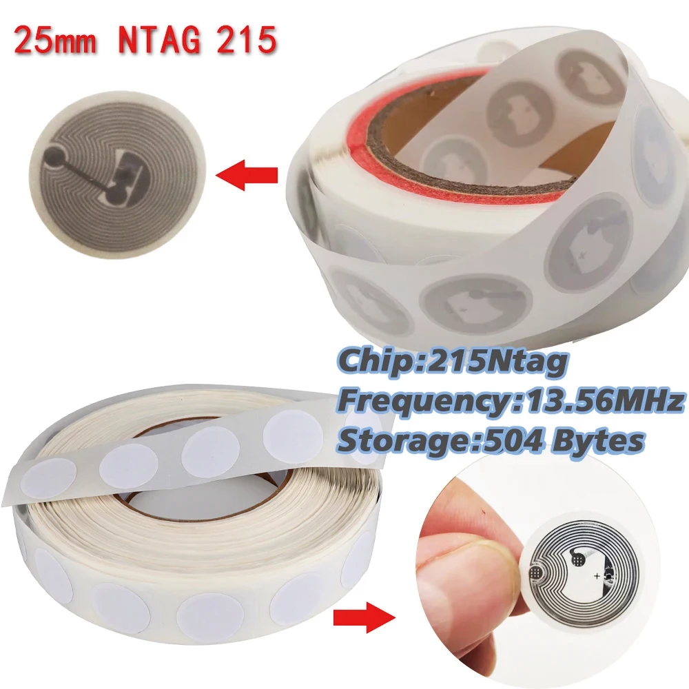 Ntag213 Ntag215 NFC 태그 NFC 스티커, 13.56 MHZ 540 바이트 RFID NFC 태그 스티커, NFC 휴대폰용 접착 라벨, 100 개, 50 개, 10 개