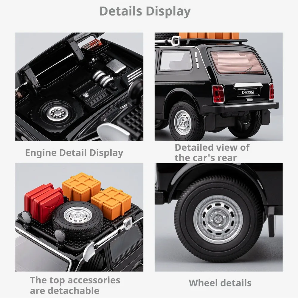 Jouets de voitures en alliage Lada NiVa, échelle 1:24, modèles de moulage sous pression avec son léger, véhicules miniatures rétractables pour articles de collection
