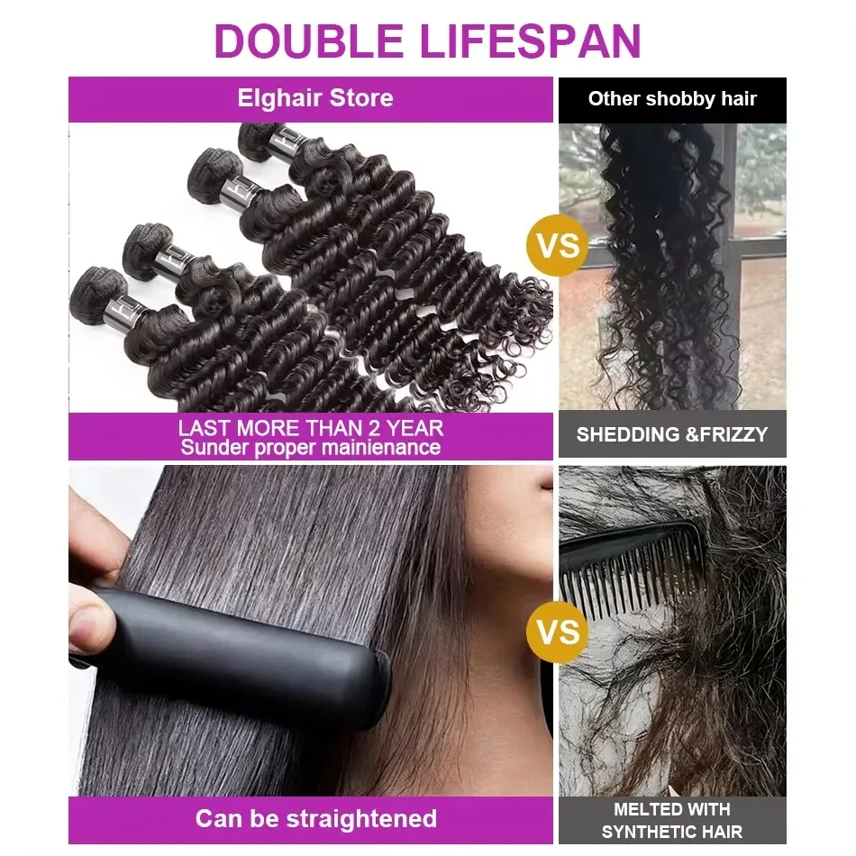Natural Remy Loose Deep Wave Hair Bundles Extra Long 28 30 Inch Curly Human Hair Weft Weaving 1 To 5 Bundles image 5