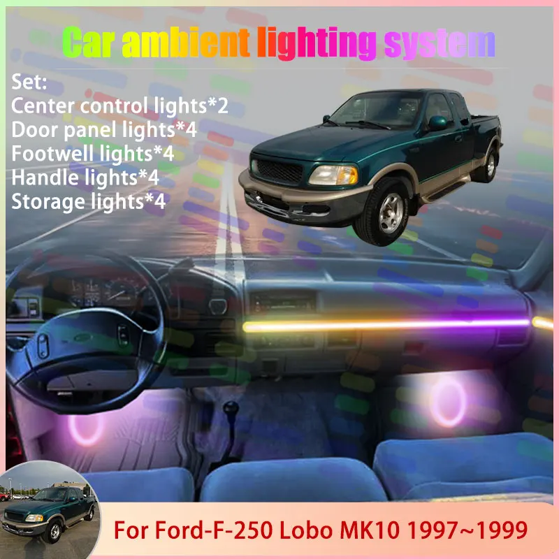 

Для Ford-F-250 Lobo MK10 1997 ~ 1999 Heritage 1998 2/18 в 1, автомобильная атмосферная лампа, RGB абажур, ансамбль, стример, атмосферный набор