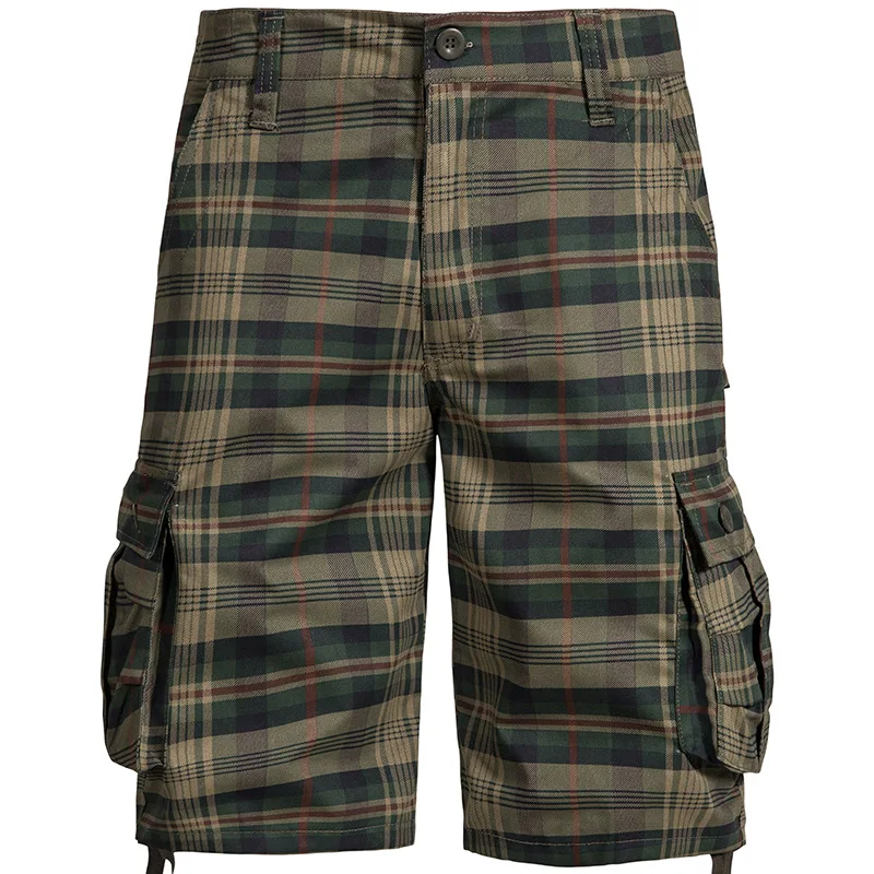 2024 New Summer 100% Cotton Plaid Shorts Men High Quality Casual Straight Men Cargo Shorts Multiple Pockets Beach Shorts MY936