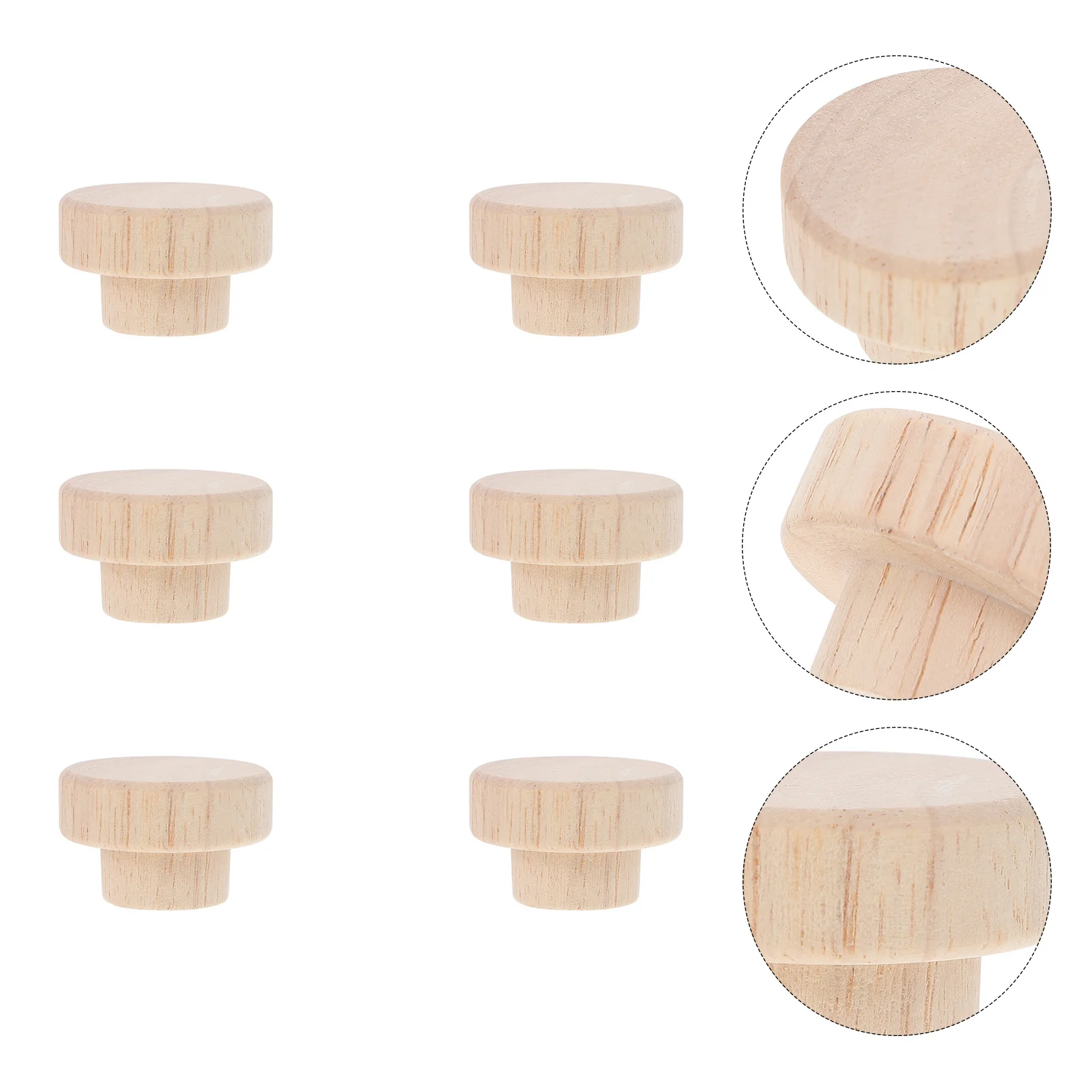

6 Pcs Door Knob Furniture Handle Cabinet Knobs Wood for Dresser Round Wardrobe Handles