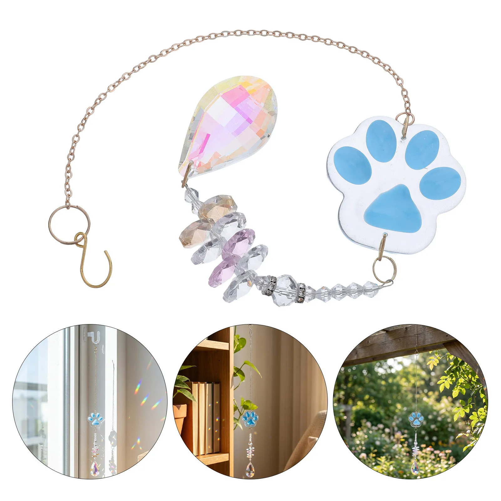 Cat Dog Paw Print Crystal Memorial Wind Chimes Pet Loss Outdoor Sun Catcher Garden Decoration Sympathy Gift Remembrance Rainbow