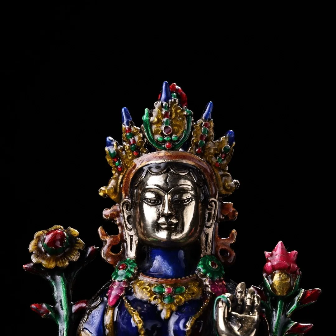 Antique, Tibetan, Brass, Cloisonne, Colorful, White, Seven Eyed Buddha Mother, Bodhisattva Statue, Guanyin Decoration, Home and