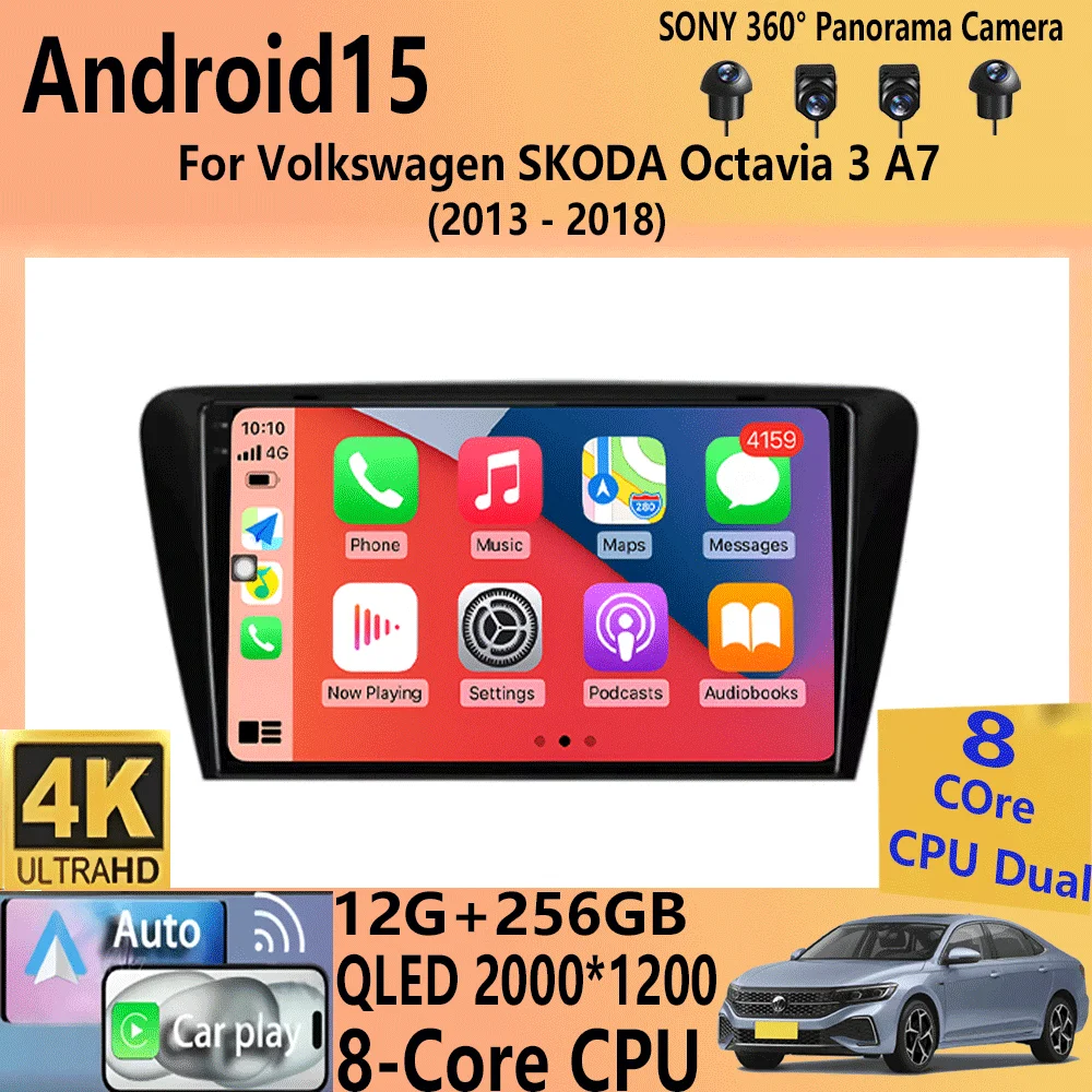 Autoradio Android 15 Carplay Per Volkswagen SKODA Octavia 3 A7 2013-2018 Navigazione GPS Lettore Video Multimediale Unità Principale 2Din