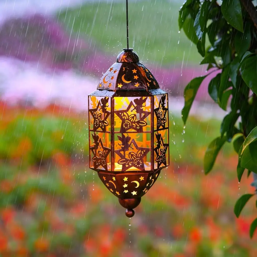 Outdoor Solar Decorative Iron Lantern Hollow Pattern Garden Hanging Lamp Creative Landscape Lighting For Yard Patio