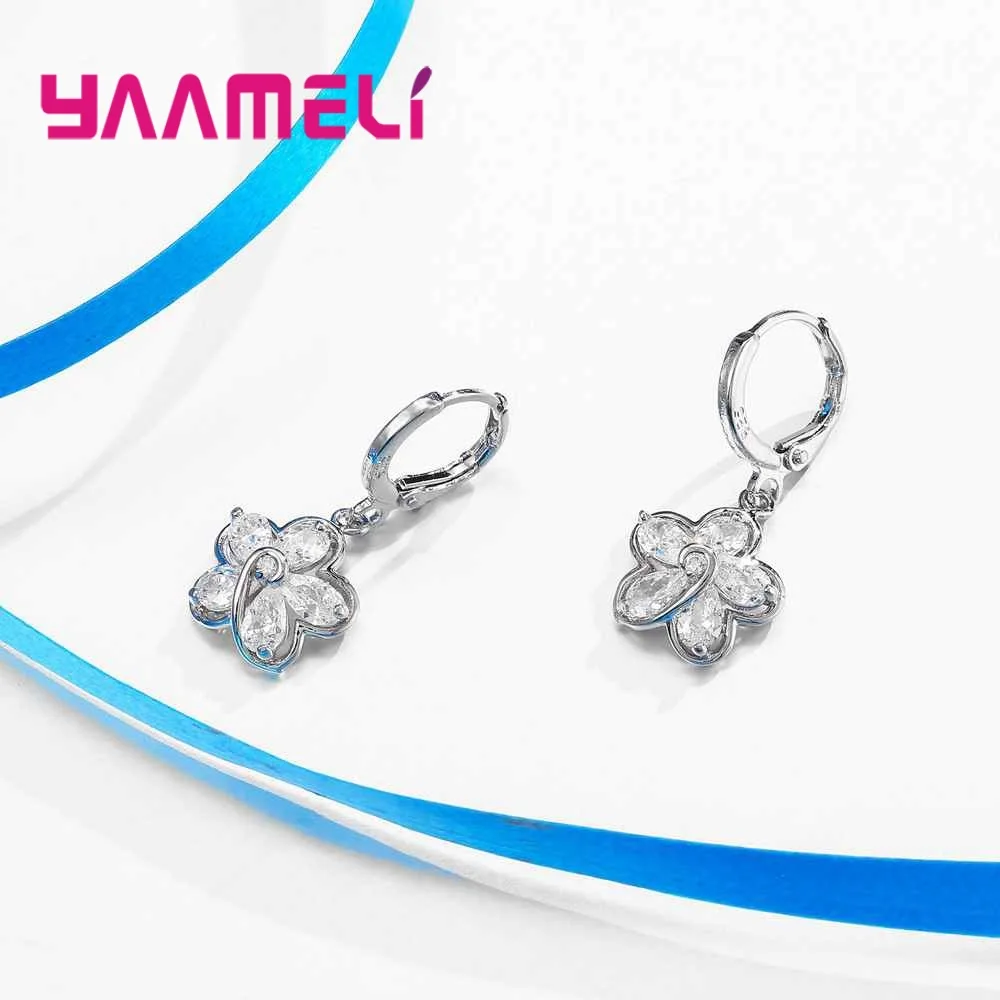 Free Shipping Trendy Bridal Wedding 925 Sterling Silver Jewelry Sets For Women Statement Necklaces Earrings Set Lady