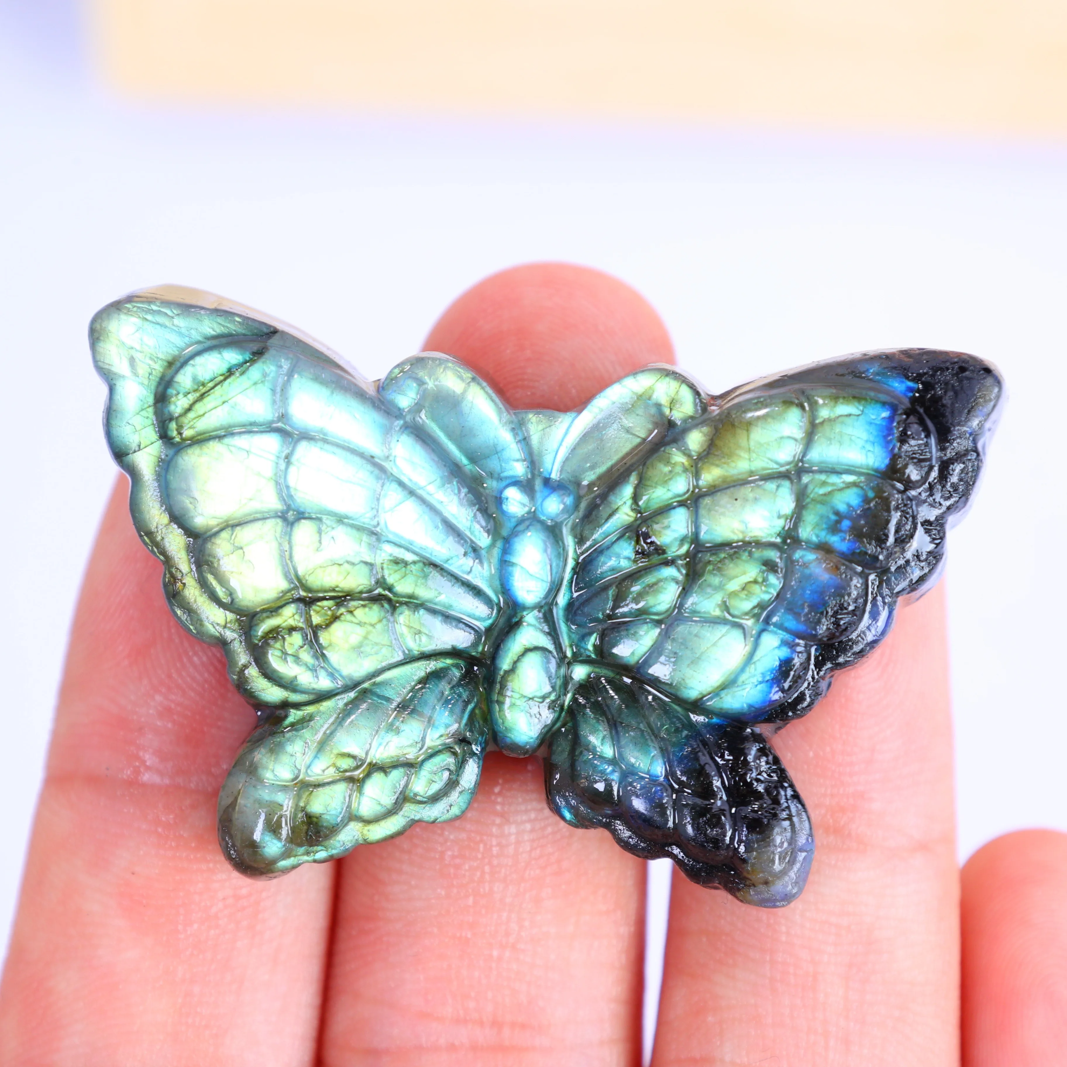 Nature Labradorite Carving Snake Butterfly Dragonfly Cicada Moon Sun Seahorse Decoration Office Gift Yoga Christmas Halloween